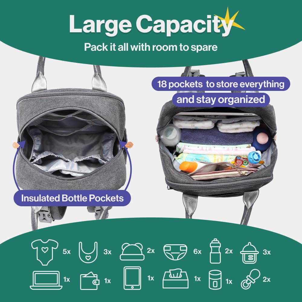 BabbleRoo Diaper Bag Backpack Multi function Waterproof Diaper Bag DISCOUNT BROS