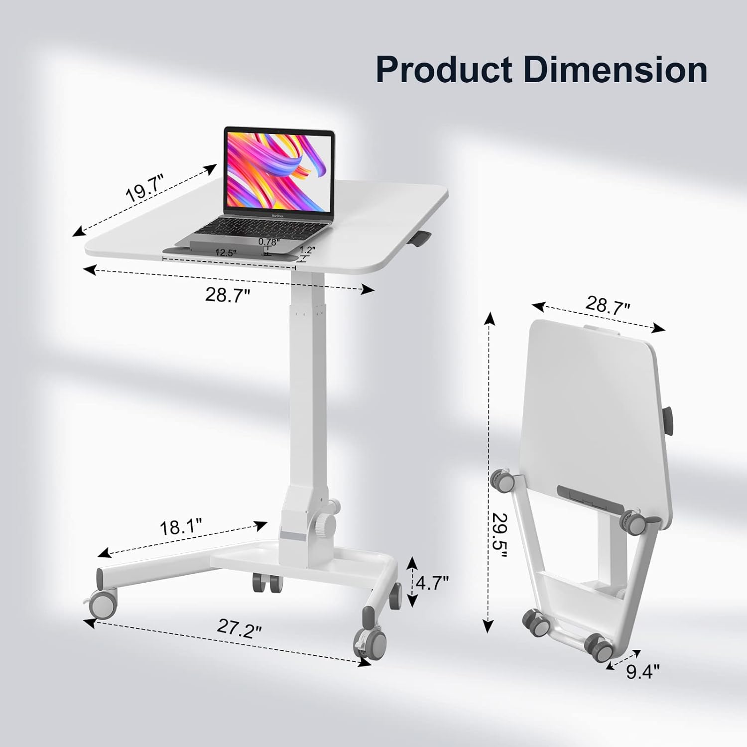 Joy Seeker Foldable Mobile Standing Desk, Pneumatic Height Adjustable - $125