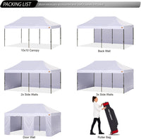 ABCCANOPY Heavy Duty Ez Pop up Canopy Tent with Sidewalls 10x20,White - $275