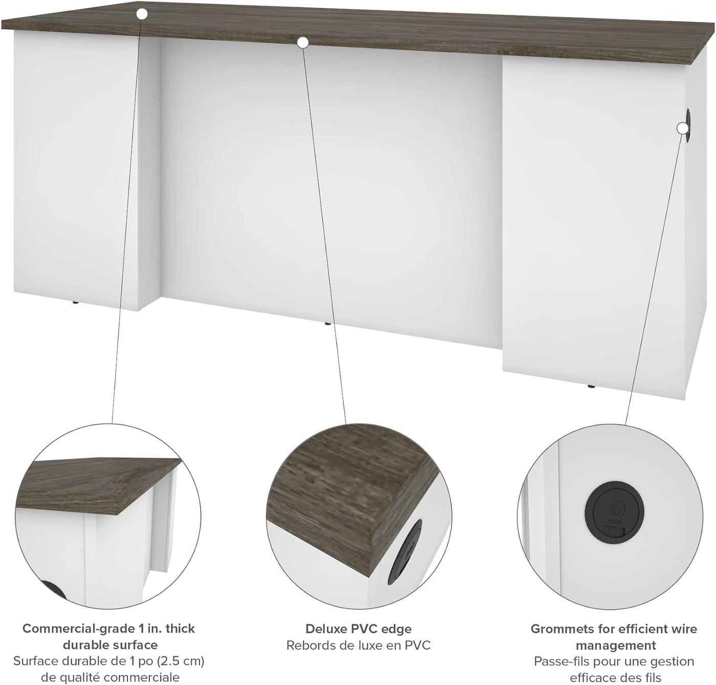 Bestar Norma 71W Desk Shell in Walnut Grey & White (Slight dent on corner) - $190