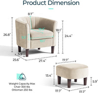 LINSY Accent Chair with Ottoman, Modern Barrel Chair Comfy Armchair Reading Chair - $90