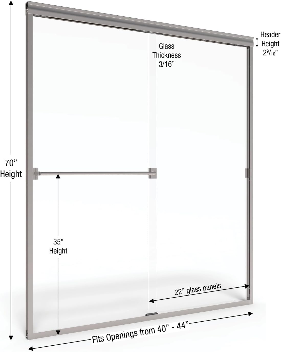 Basco Classic Sliding Shower Door, Fits 40-44 inch opening, Clear Glass - $230