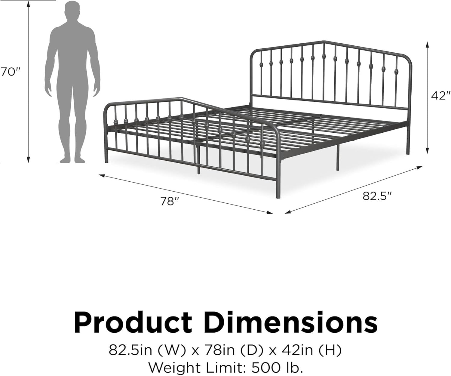 Novogratz Bushwick Metal Platform Bed Frame with Headboard, King, Gunmetal Grey - $140