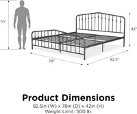 Novogratz Bushwick Metal Platform Bed Frame with Headboard, King, Gunmetal Grey - $140