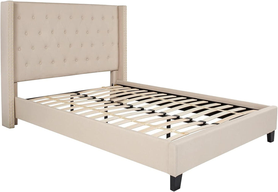 Flash Furniture Riverdale Full Size Tufted Upholstered Platform Bed in Beige Fabric - $200