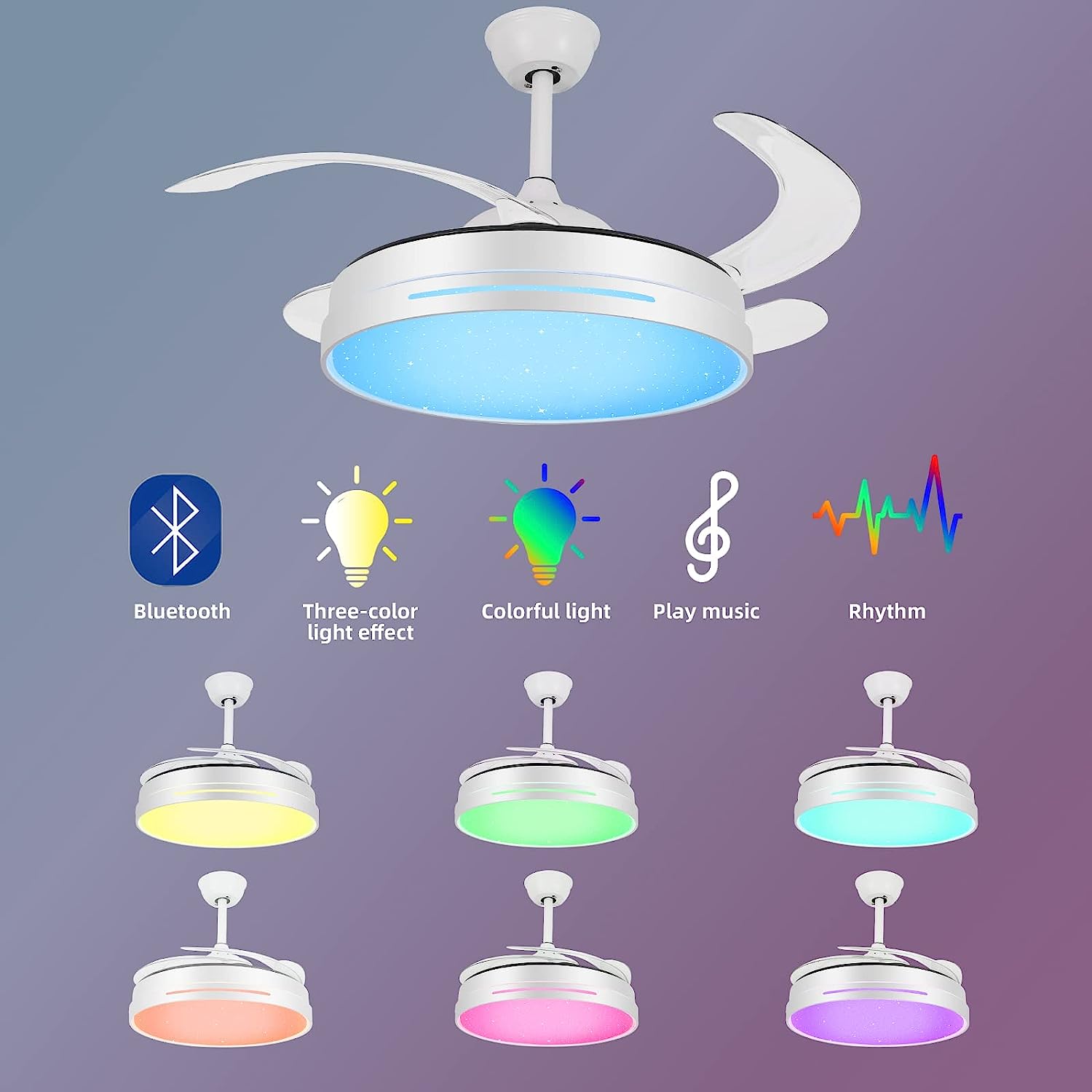 Ceiling Fan with Lights and Bluetooth Speaker, 24W 36'' Color Changing - $95