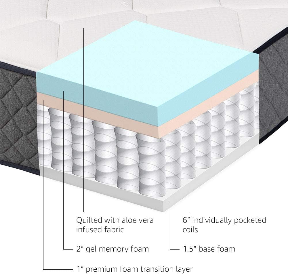 Amazon Basics Memory Foam Mattress, King Size Mattress, Hybrid, 12 Inch, White/Gray - $220