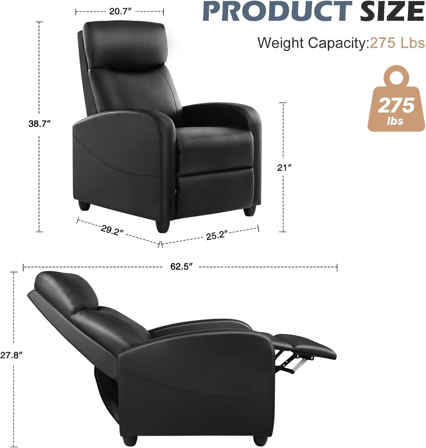 Sweetcrispy Recliner Chair for Adults, Massage PU Leather Small Recliner - $75