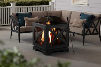 Westbury 26 in. W x 37.8 in. H Outdoor Square Wood Burning Black Fire Pit - $210