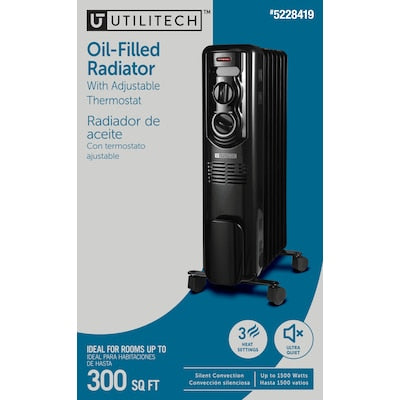 Utilitech Up to 1500-Watt Oil-filled Electric Space Heater with Thermostat - $30