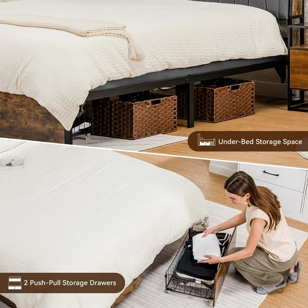 COMHOMA Queen Size Bed Frame, Platform Bed Frame with 2 Storage Drawers - $115