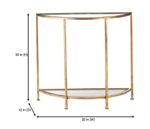 Bella 32 in. Gold Leaf/Clear Standard Half Moon Glass Console Table - $80