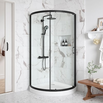 OVE Decors Breeze Matte Black 2-Piece 32-in x 32-in x 77-in Shower Kit (No Base) - $250