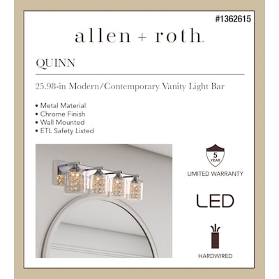 allen + roth Quinn 25.98-in 4-Light Chrome LED Modern/Contemporary Vanity Light Bar - $85