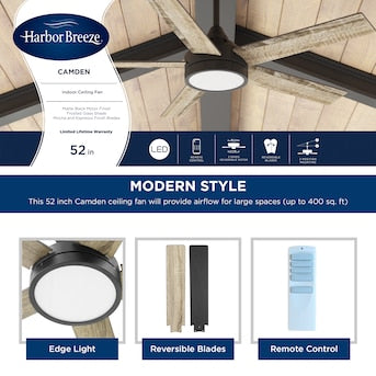 Harbor Breeze Camden 52-in Indoor Ceiling Fan with Light and Remote (5-Blade) - $75