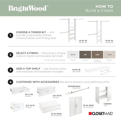 ClosetMaid Brightwood 4-ft to 9-ft W x 6.85-ft H White Wood Closet Kit
