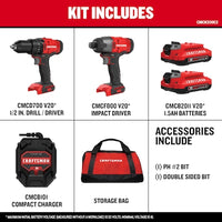 CRAFTSMAN V20 2-Tool Power Tool Combo Kit with Soft Case (2-Batt & Charger Included) - $90