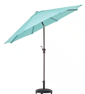 Hampton Bay 9 ft. Aluminum Market Crank and Tilt Patio Umbrella in Haze Blue - $55