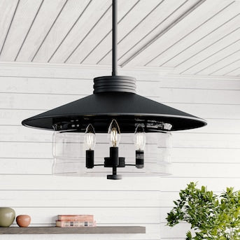 Quoizel Yasmin 3-Light Black Transitional Clear Glass Dome Outdoor Pendant Light - $115