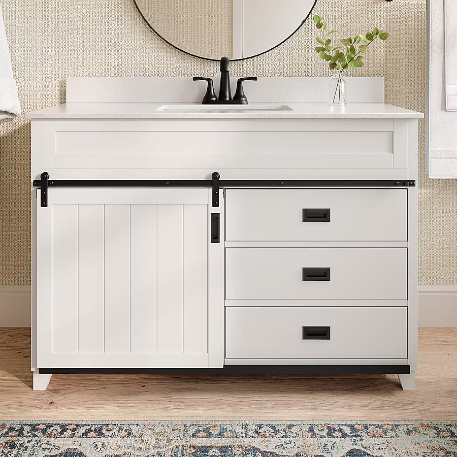 Style Selections Morriston 48-in White Single Sink Bathroom Vanity with  Stone Top - $360