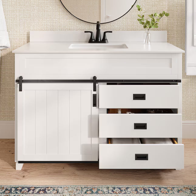 Style Selections Morriston 48-in White Single Sink Bathroom Vanity with  Stone Top - $360