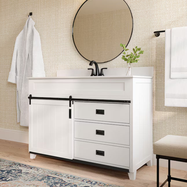 Style Selections Morriston 48-in White Single Sink Bathroom Vanity with  Stone Top - $360