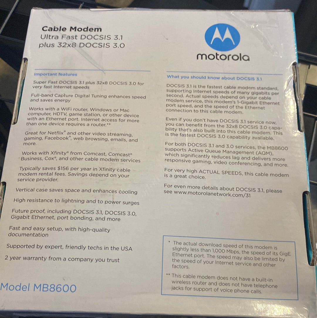 BRAND NEW SEALED popular Motorola MB8600 DOCSIS 3.1 Cable - Black