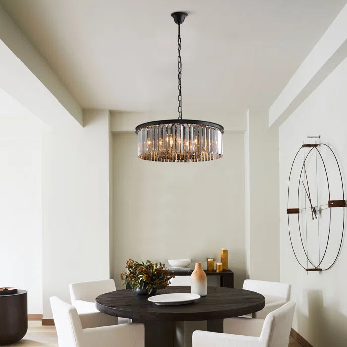 Modern Dimmable Chandelier, 6 - Light With Smoky Gray Crystal Accents - $145