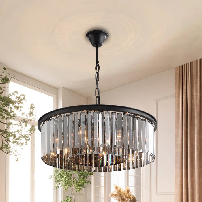 Modern Dimmable Chandelier, 6 - Light With Smoky Gray Crystal Accents - $145