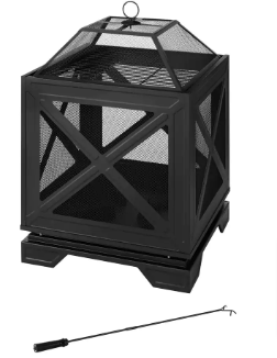 Westbury 26 in. W x 37.8 in. H Outdoor Square Wood Burning Black Fire Pit - $210