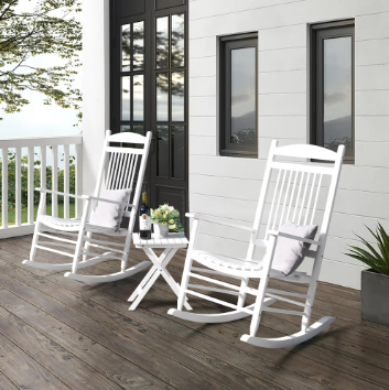 VEIKOUS White Solid Wood Patio Outdoor Rocking Chair Set (3-Piece) - $175