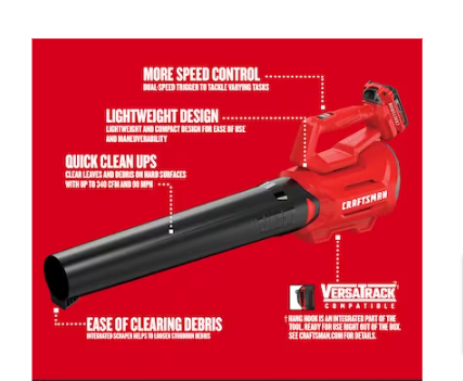 CRAFTSMAN 20-volt Max 340-CFM 90-MPH Battery Handheld Leaf Blower - $70
