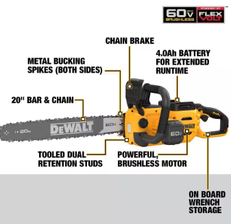 DEWALT 60-Volt MAX 20 in. Brushless Electric Cordless Chainsaw Kit - $345