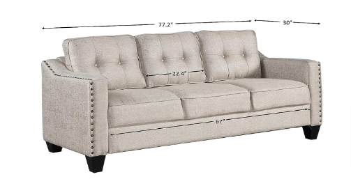 FANYE Living Room Furniture Sofa, Linen Fabric Upholstered Couch (Sofa Only) - $200