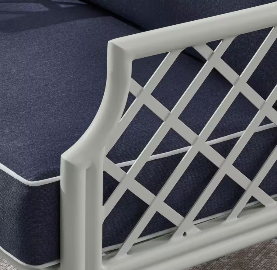 Shelbourne 3-Piece Aluminum Patio Conversation Set, Midnight Blue Cushions - $300