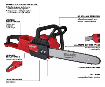 M18 FUEL 16 in. 18-Volt Lithium-Ion Brushless Battery Chainsaw (Tool-Only) - $235