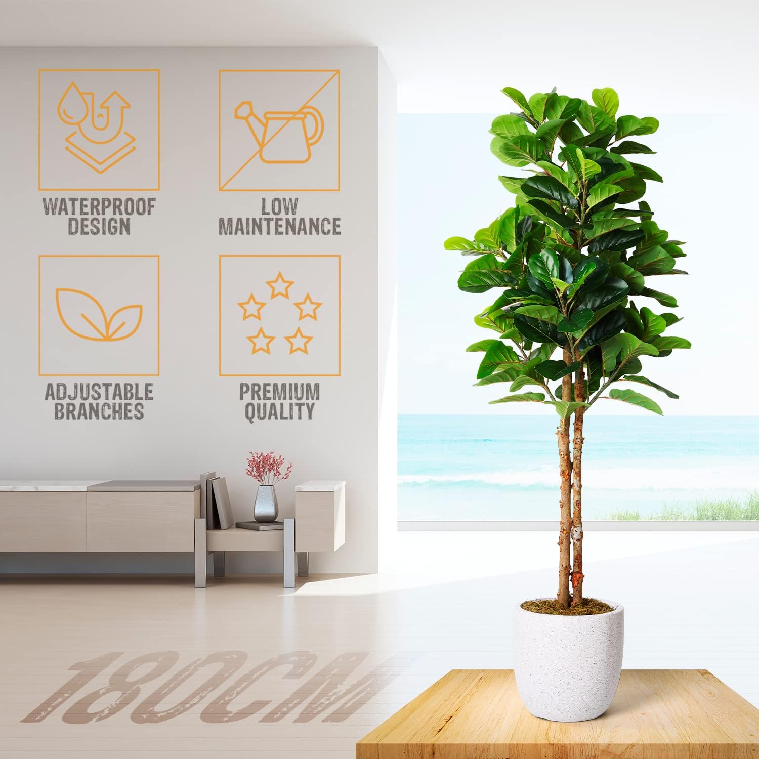Homelux Theory Faux Fiddle Leaf Fig Tree, 6ft Artificial Plants Indoor - $80