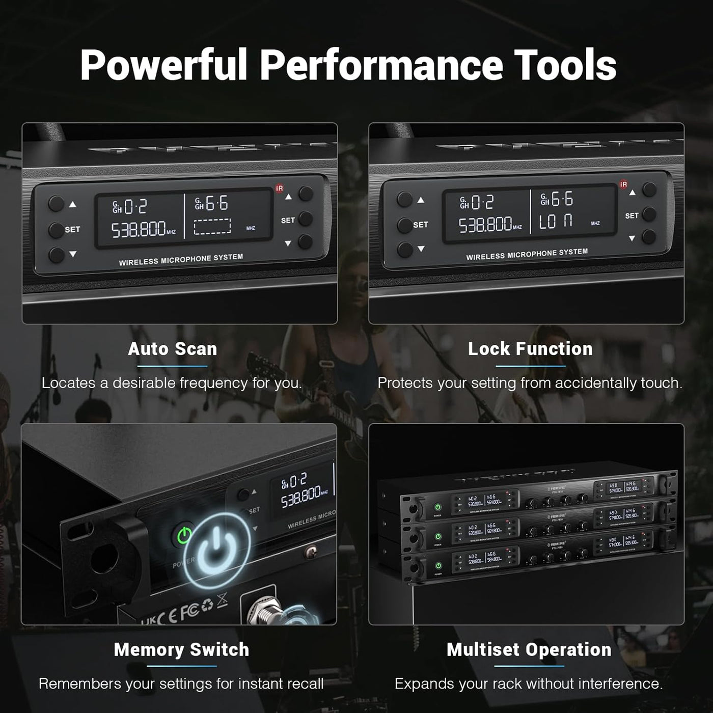 Phenyx Pro Wireless Microphone System, UHF 4Channel Wireless Mic Set w/ 4 Bodypacks - $190