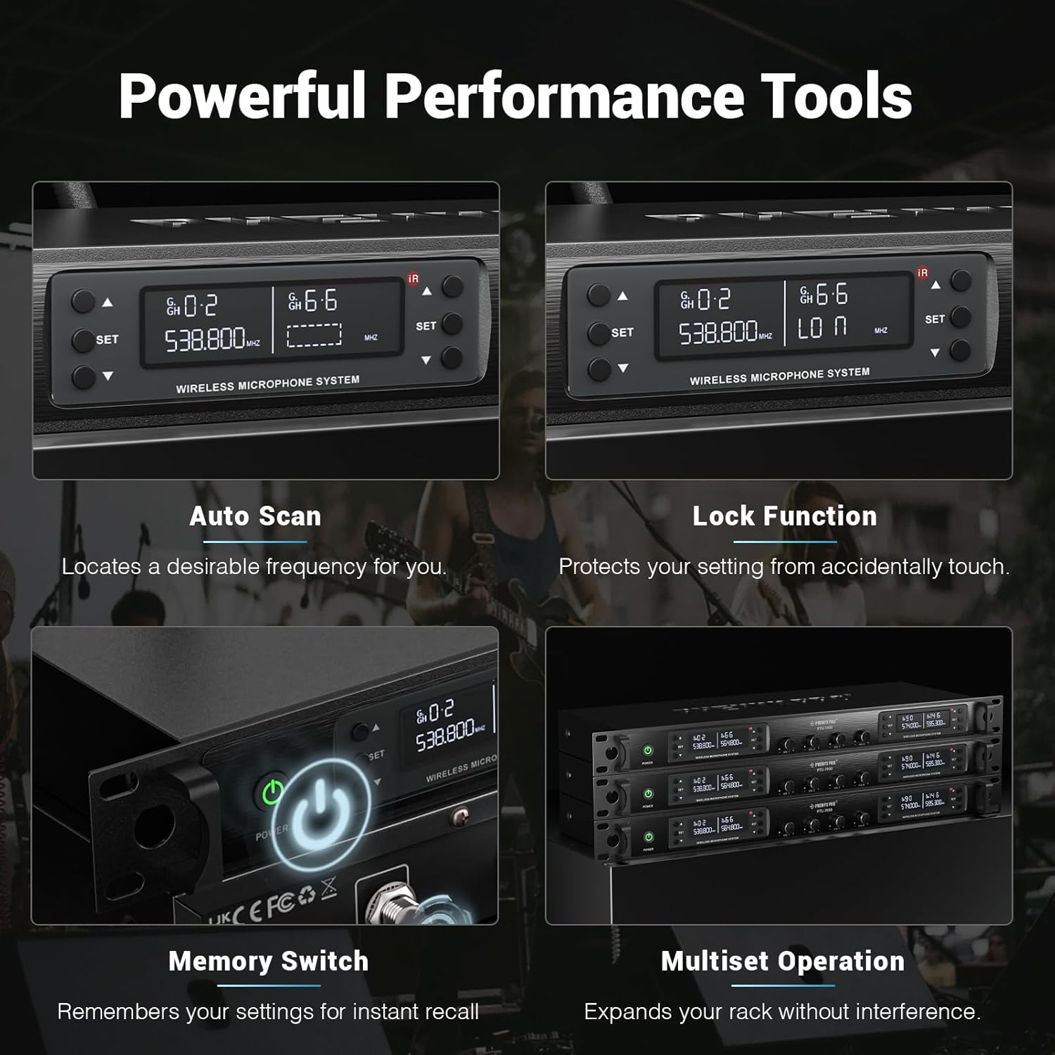 Phenyx Pro Wireless Microphone System, UHF 4Channel Wireless Mic Set w/ 4 Bodypacks - $190