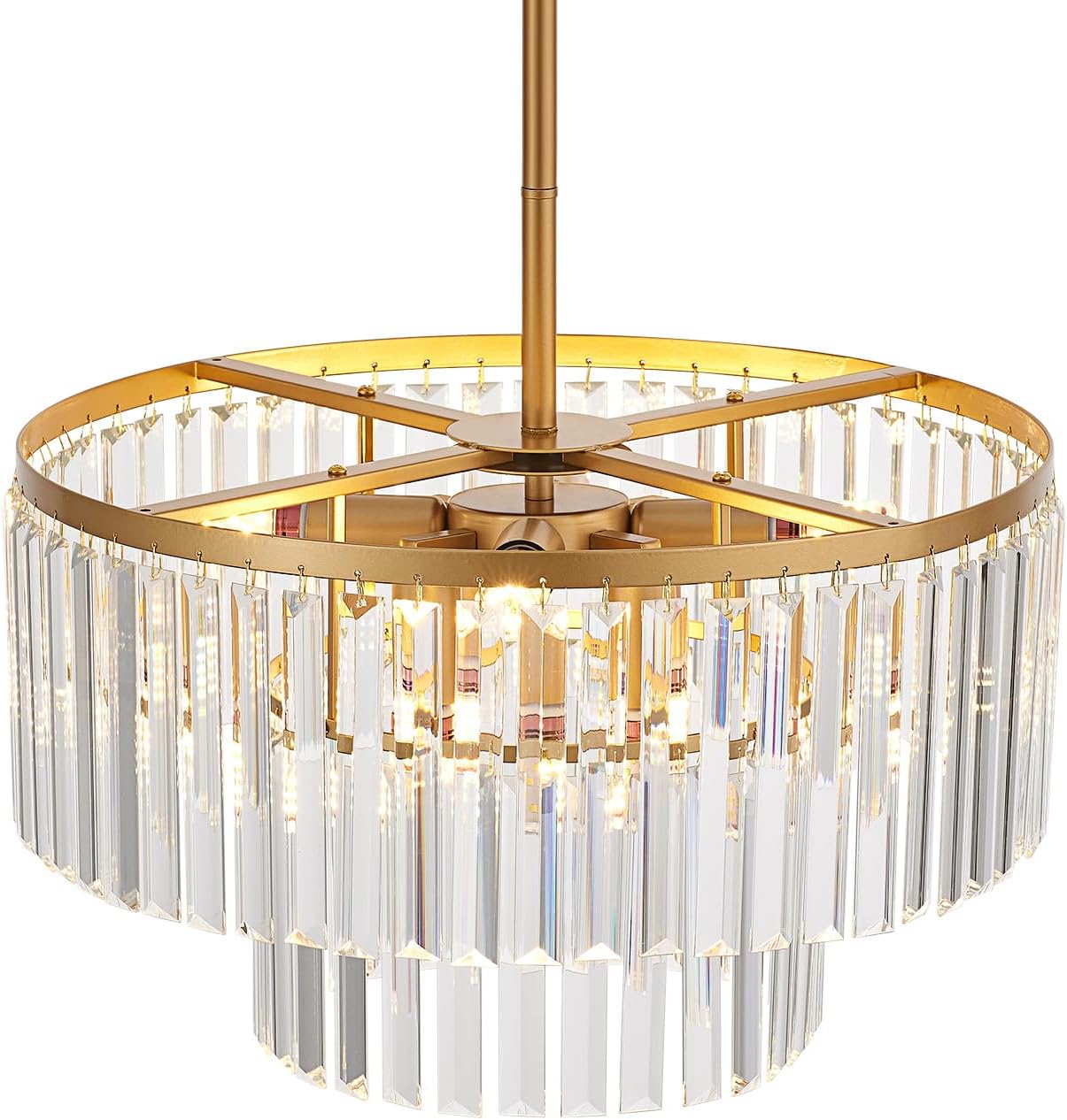 17.7“ Gold Semi Flush Mount 2-Tier Crystal Ceiling Light Fixtures - $90