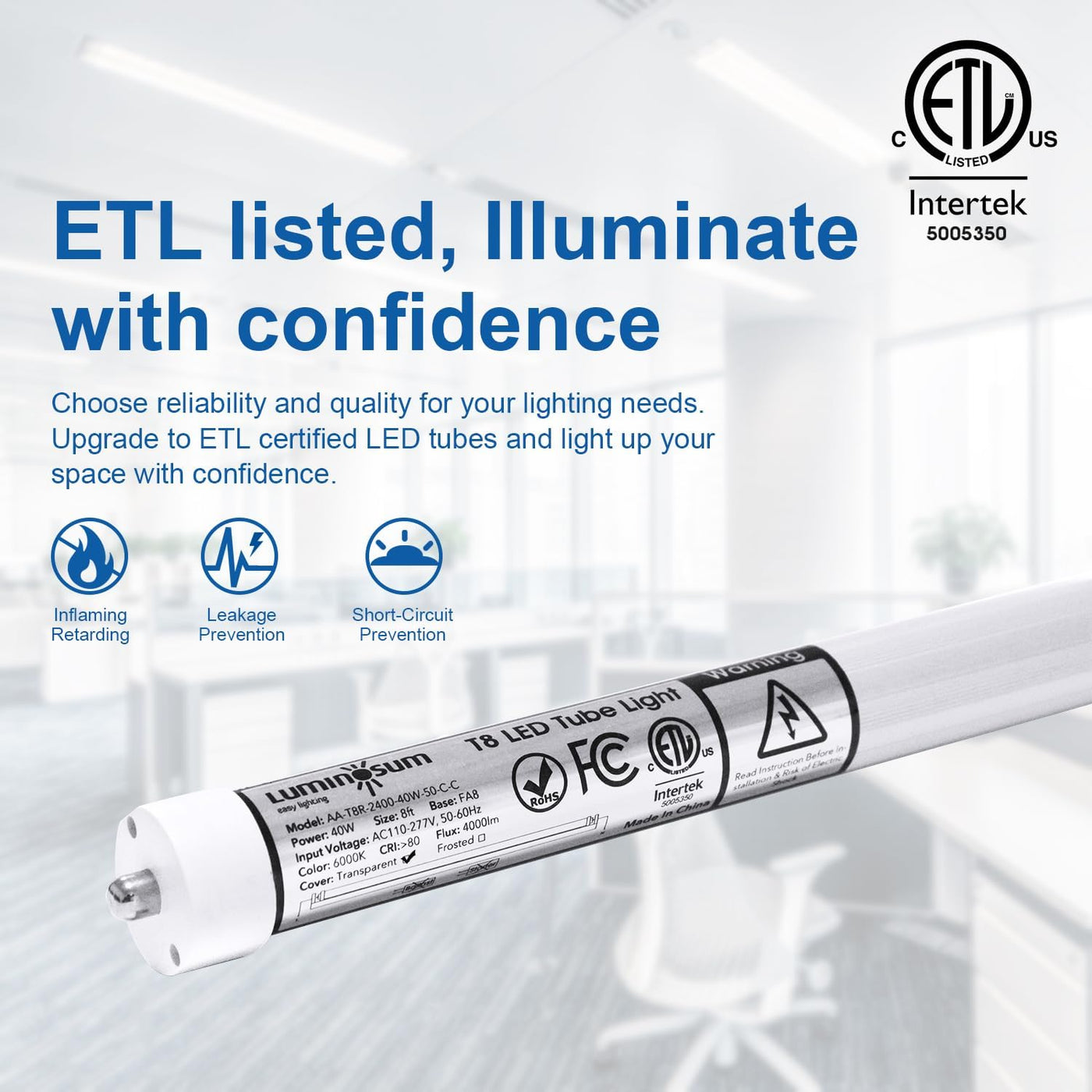 T8 LED Tube Light 8 Feet 40W, Single Pin FA8 Base, Clear Cover, Cool White 6000k - $135