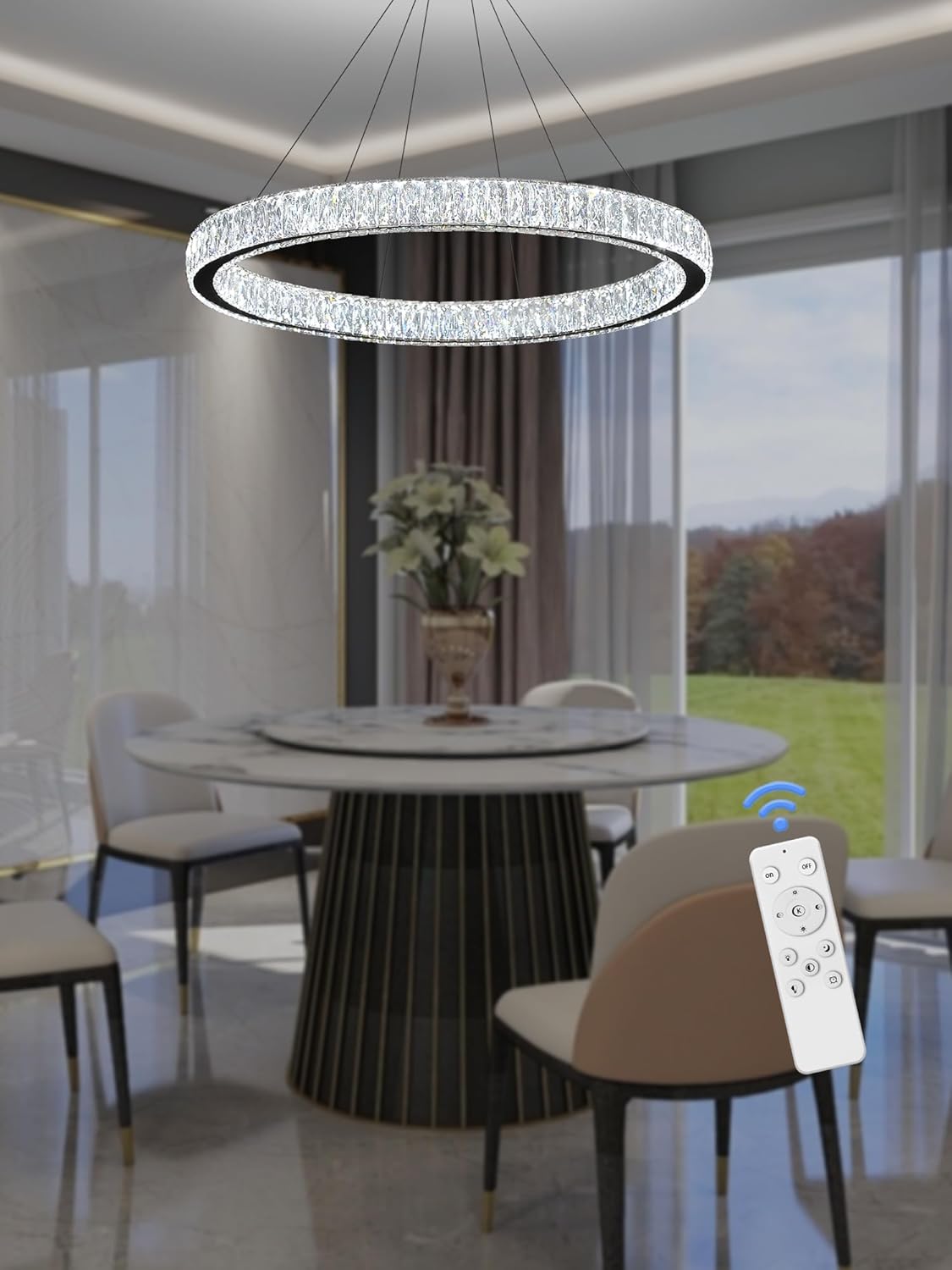 Modern LED Dimmable Crystal Chandelier 39.4" Ring Pendant Light - $240