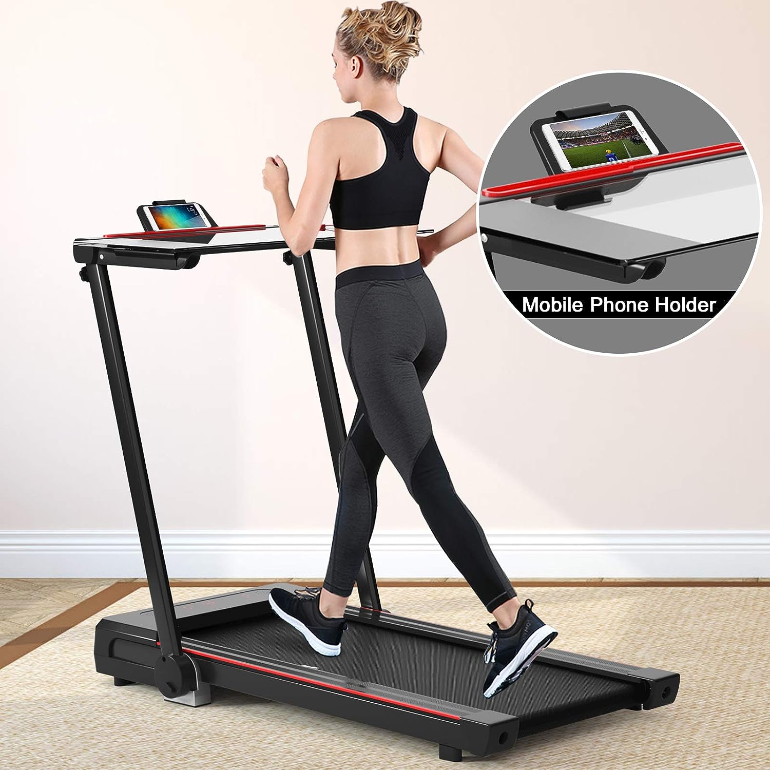 Goplus 3-in-1 Treadmill with Large Desk, 2.25HP Folding Electric Treadmill - $220