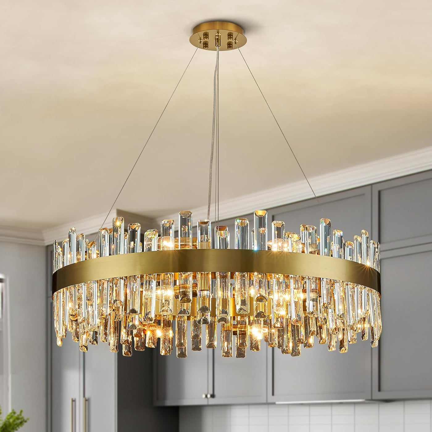 Siljoy 20-Light Modern Crystal Chandeliers, Large Brushed Gold 2-Tiers Raindrop - $590