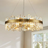 Siljoy Modern Crystal Chandelier 16 Lights Brass Gold Round 2-Tier - $375