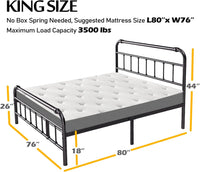 King Size Bed Frame with Headboard and Footboard, 18 Inches High, Black - $150