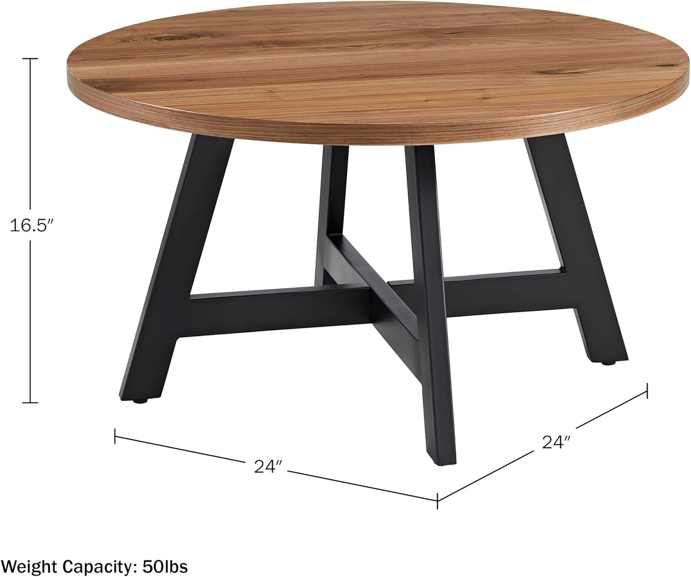 Lavish Home Coffee Table - Industrial Modern Round Table w/ MDF Top and Metal Base - $75