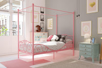 DHP Metal Canopy Kids Platform Bed with Four Poster Design, Twin, Pink - $115