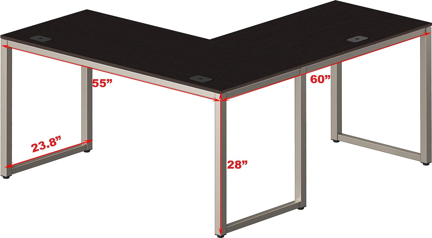 SHW Home Office 55"x60" Large L Shaped Corner Desk, 24" Deep, Espresso - $95