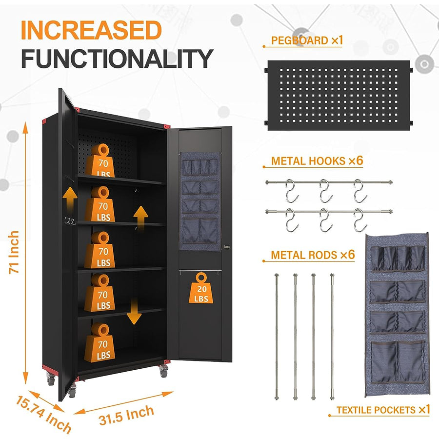 ANTISTA Metal Storage Cabinet - 72-Inch Black Lockable Garage Cabinet - $130